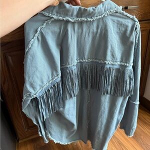 Blue fringe button down
